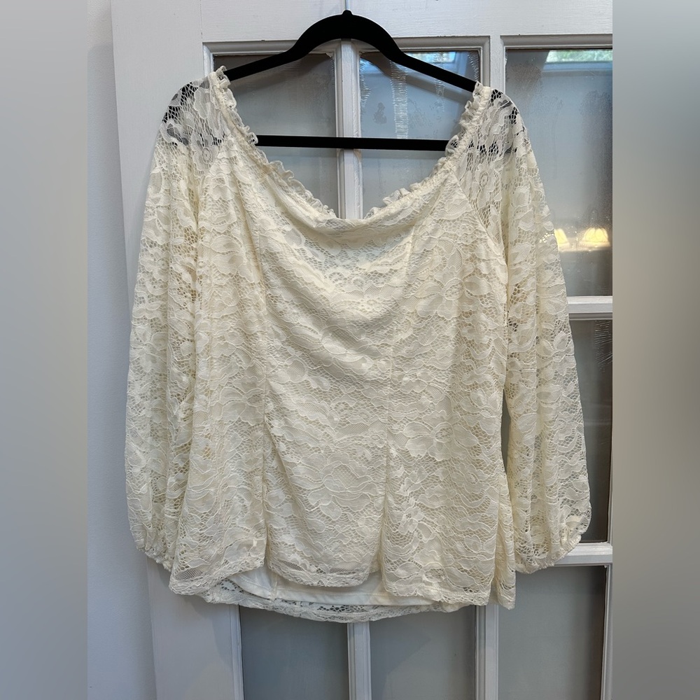Torrid Stretch Lace Off Shoulder Corset Seamed Blouse Lace Cream Plus Size 2X - Picture 5 of 13